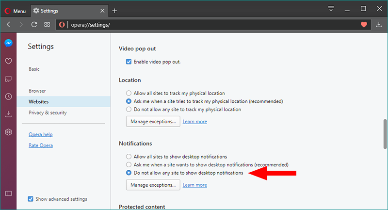Disable desktop notifications in Opera