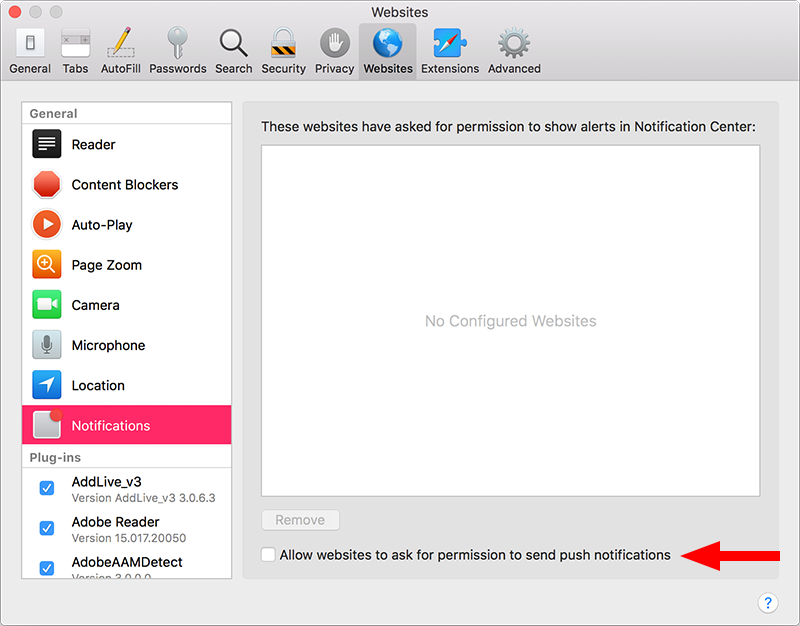 Disable desktop notifications in Safari