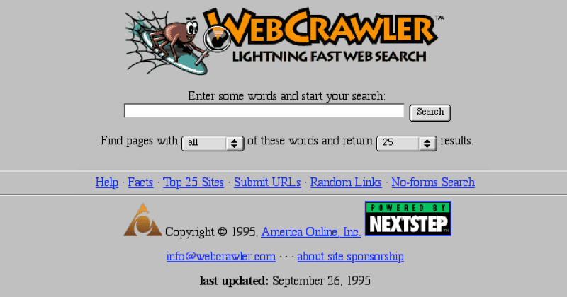 Screenshot of WebCrawler from 1995